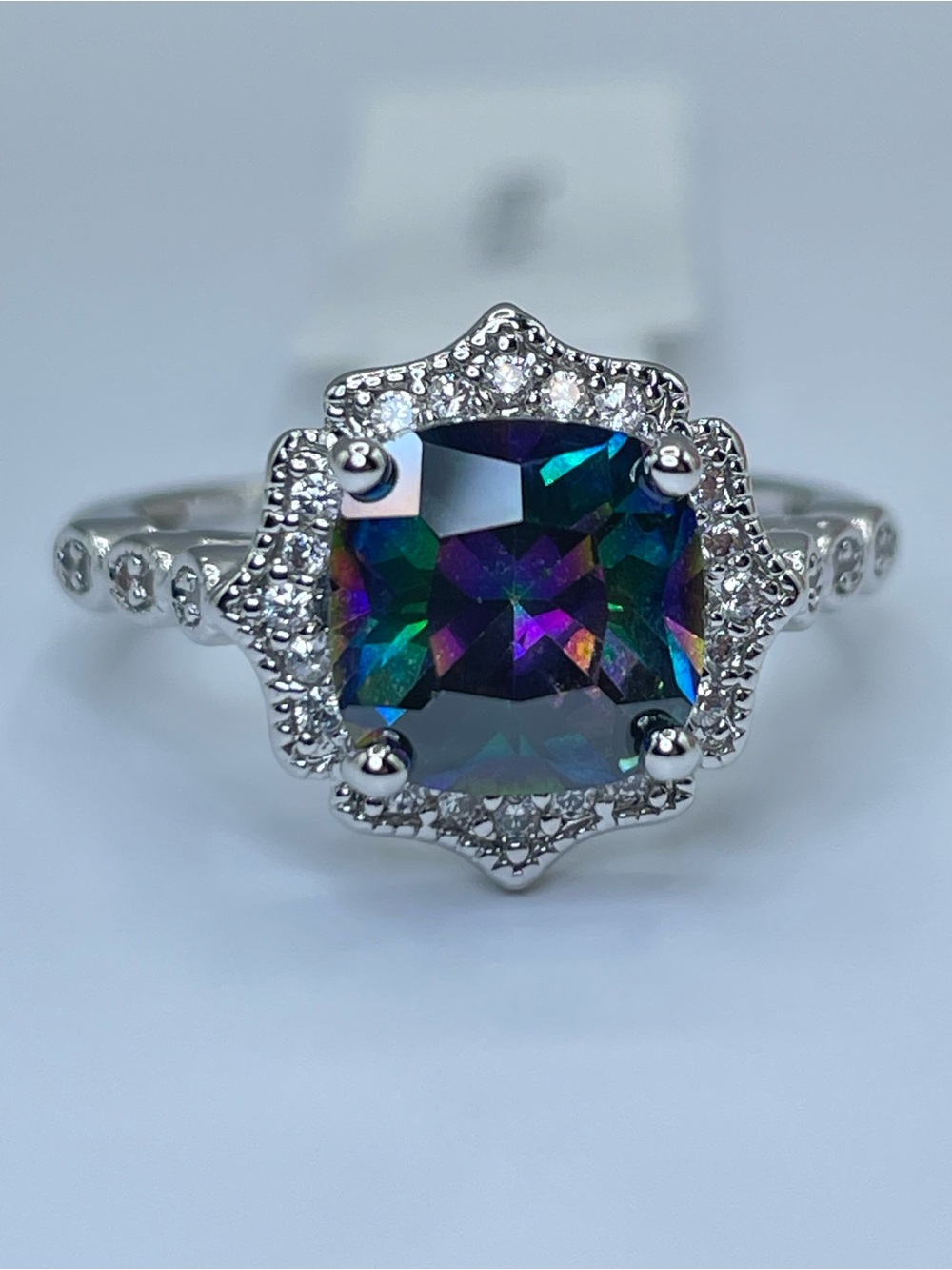 Swarovski Crystal Elements Mystic Rainbow Halo Ring Size 6 Art Deco
